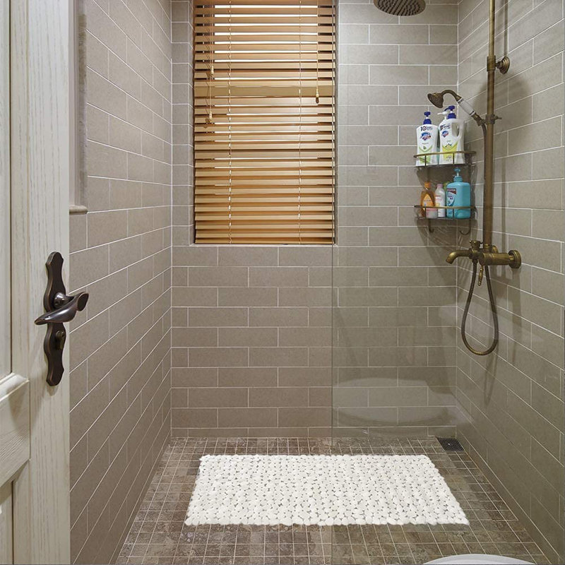 Tapis de bain antidérapant 35 "Spa Pebbles, L 16 po x L 40 po, Beige