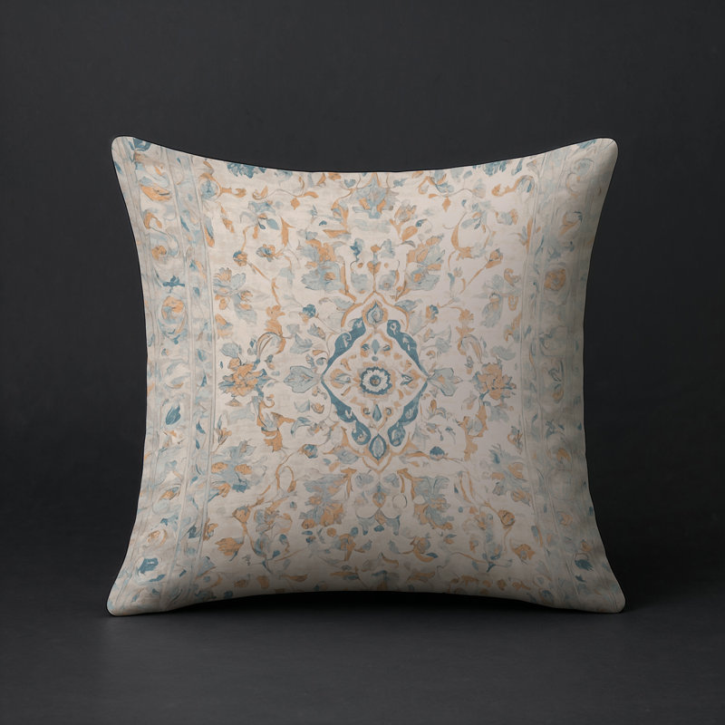 Coussin décoratif intérieur / extérieur gris Modern Modern, Damas beige, Carré 16 po