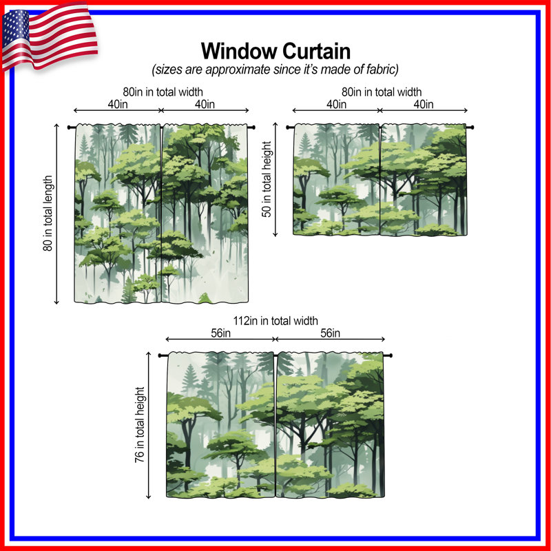 Lush Green Forest Illustration - rideaux obscurcissant et obscurcissant - 2 panneaux, 40 po x 80 po - 2 panneaux, Transparent
