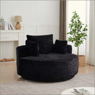 Corduroy Foam Single Swivel Chair, Fluffy Modern Sleeper, 360 Degree Swivel Chair For Living Room, Bedroom, Lounge And Projection Room