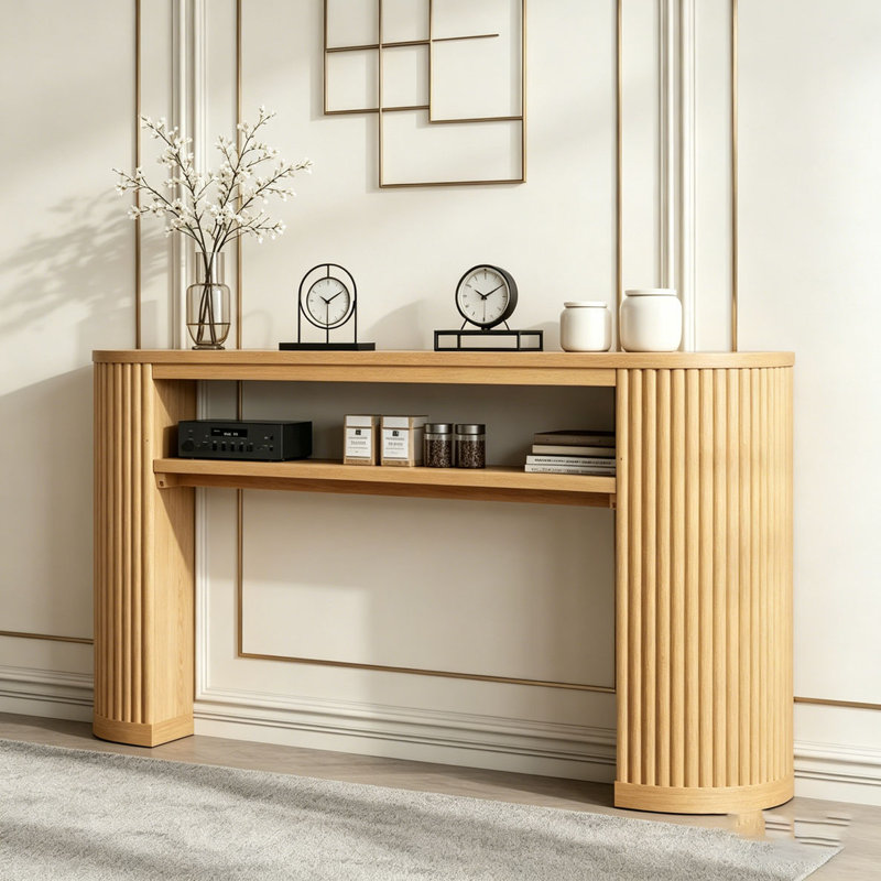 Console Table with Fluted Legs - Farmhouse Entryway Sofa Table, Natural