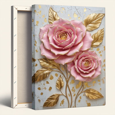 Pink Rose Canvas Wall Art Oil Painting Print Set Of 1