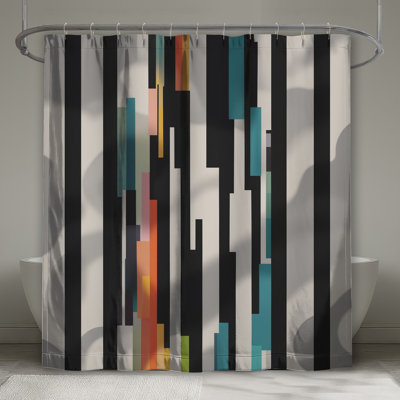 Rideau de douche vertical à rayures multicolores très long