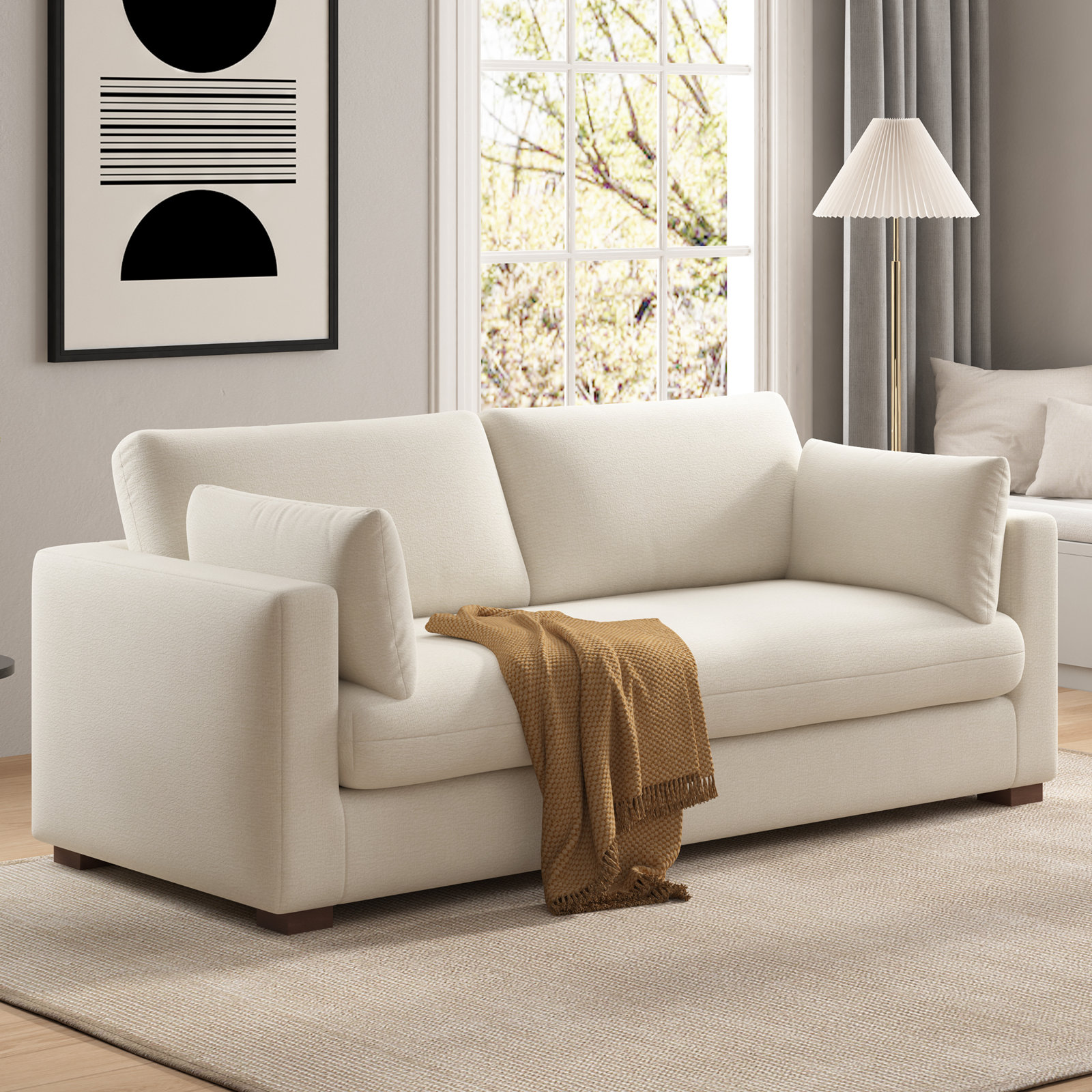 Haven 88" Linen Sofa, White, Non-Removable Cover