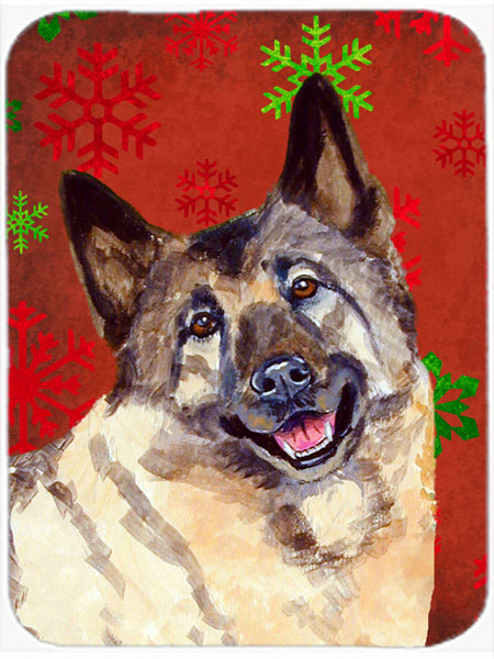 The Holiday Aisle Ashlynn Norwegian Elkhound Glass Cutting Board, Red/Green