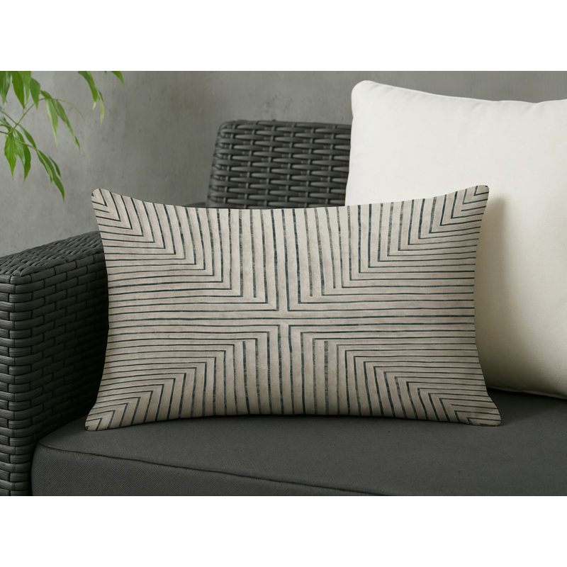Coussin décoratif intérieur et extérieur Modern, Rectangle H 20 po x l 14 po, Ivoire / taupe / gris / beige abstrait