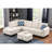 Beige 3 - Piece L Shaped Sectional With Storage And Toss Pillows, Ideal For Leisure Time, Pull Down Middle Seat, Two Cup Holders, Rounded Arms, Neutral Faux Leather, Foam Spring Enhanced Cushions-1650022176