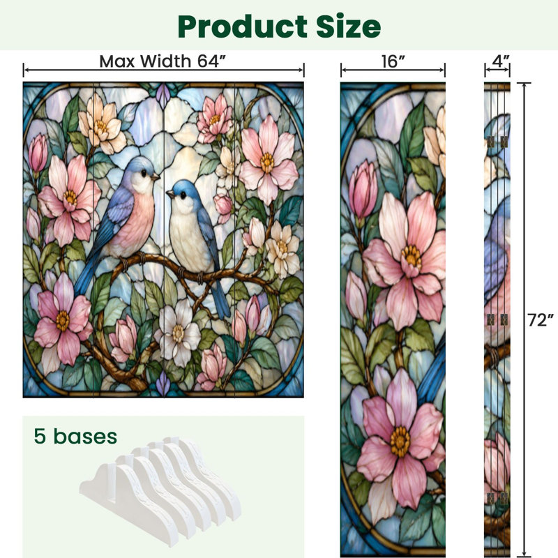 Cloison pliante 4 panneaux paravent Royal Birds, 71" H x 64" W x 1" D, 4