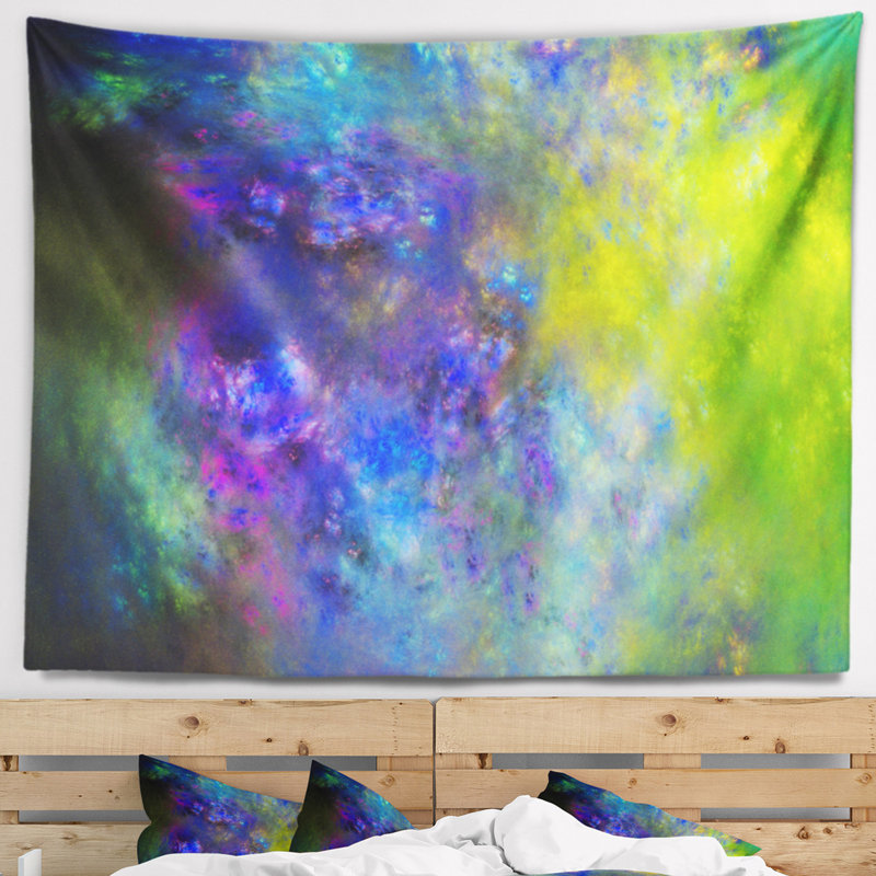 Tapisserie bleu ciel starry abstract blue green, H 68 po x l 80 po