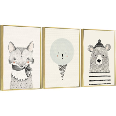 " Animals Aluminum Framed Wall Art " 3 - Pieces