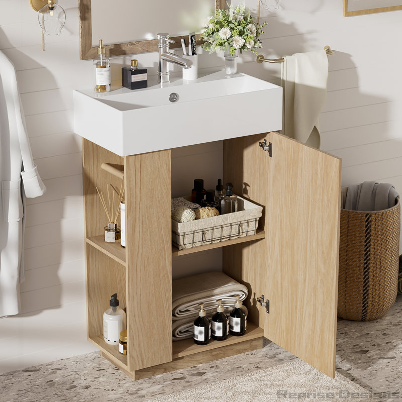 Meuble-lavabo de 21,6 po avec lavabo en céramique, porte de droite