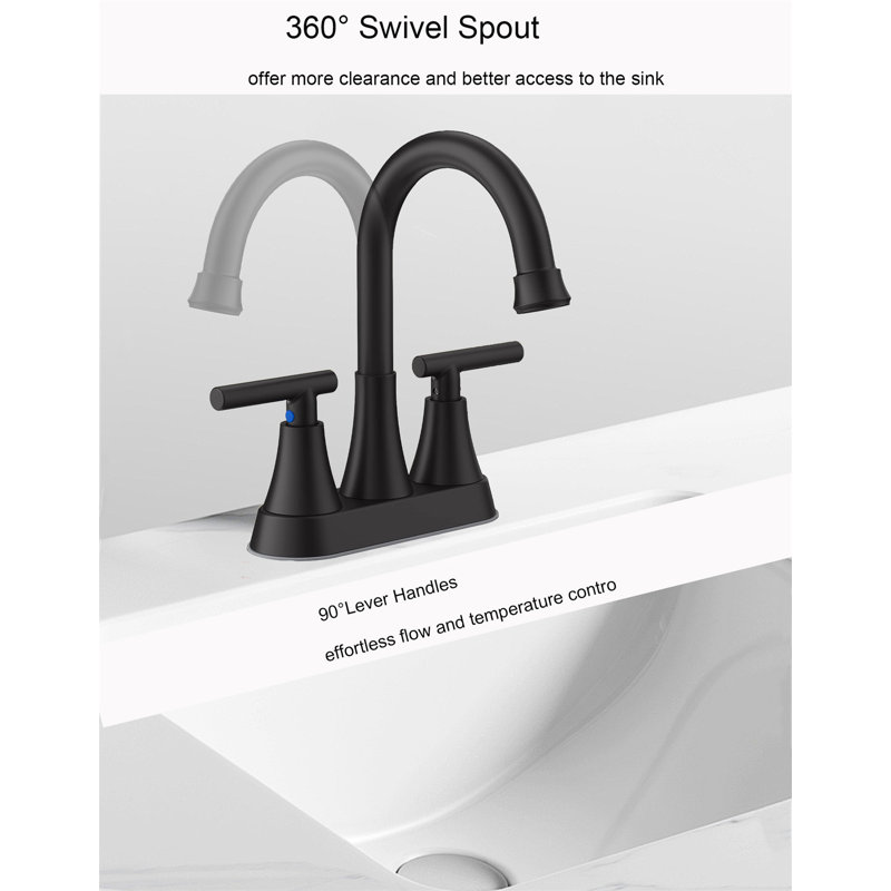 4-Inch Center-Set Bathroom Faucet With Pop-Up Drain, Matte Black