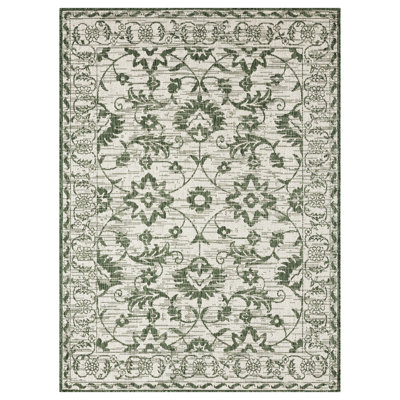 Tapis d'intérieur / extérieur à motif floral vert clair / ivoire Nicole Miller
