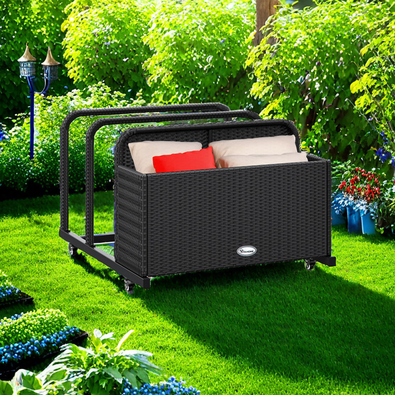 YITA Poolside Wicker Deck Box, Black