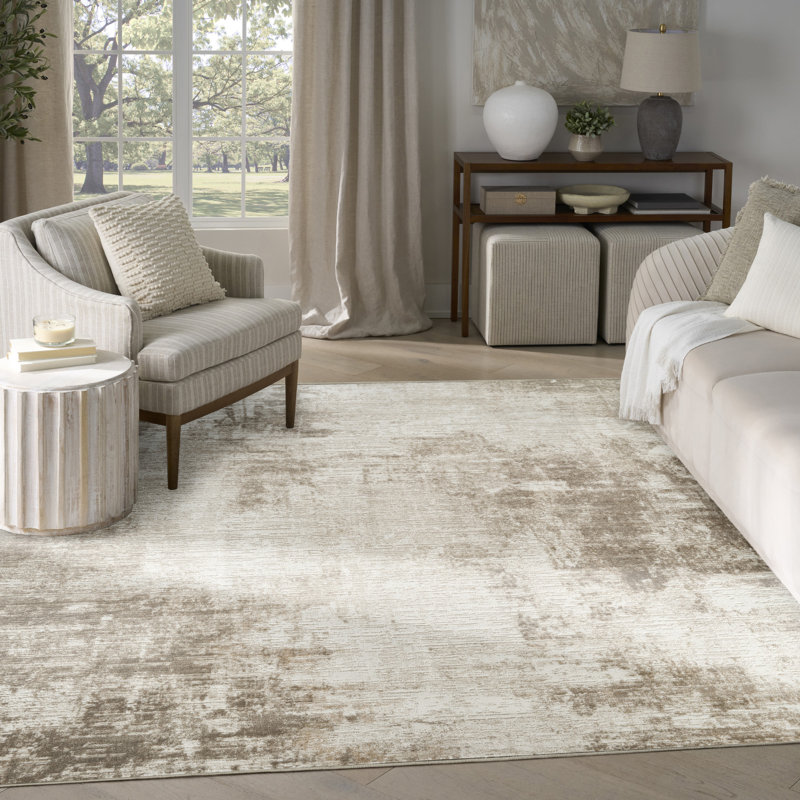 Tapis d'intérieur moderne taupe ivoire 7 pi 10 po x 9 pi 10 po Mathews, Rectangle 7 pi 10 po x 9 pi 10 po