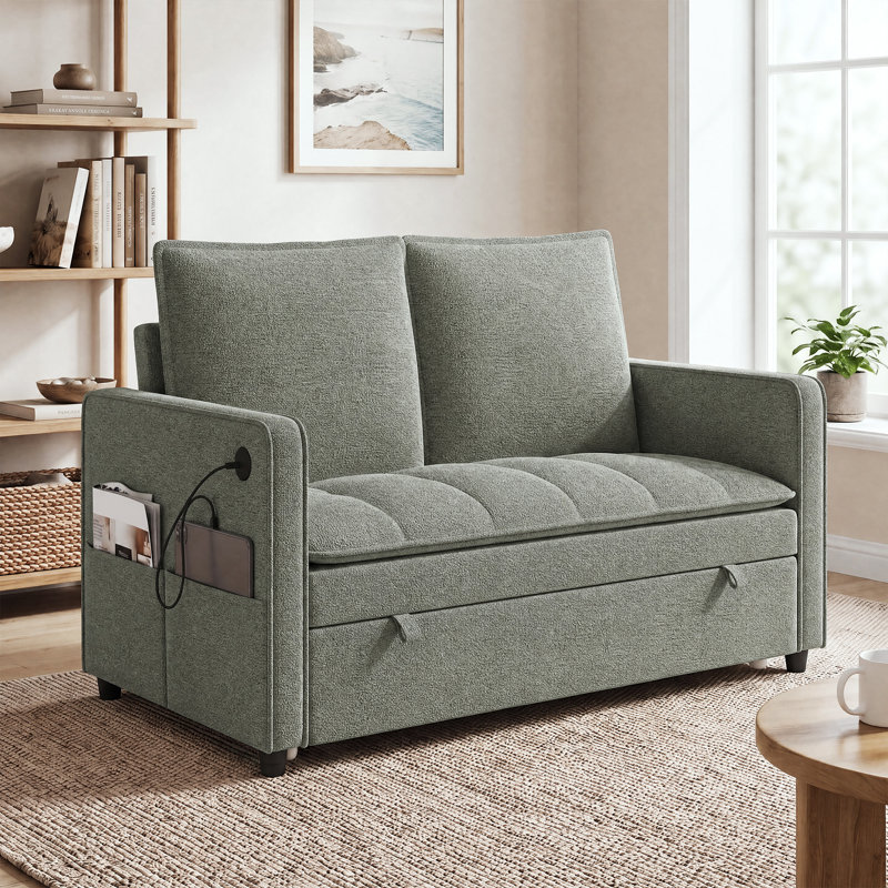 Canapé-lit de 51 pouces, canapé-lit gigogne 3 en 1 avec ports USB, gris