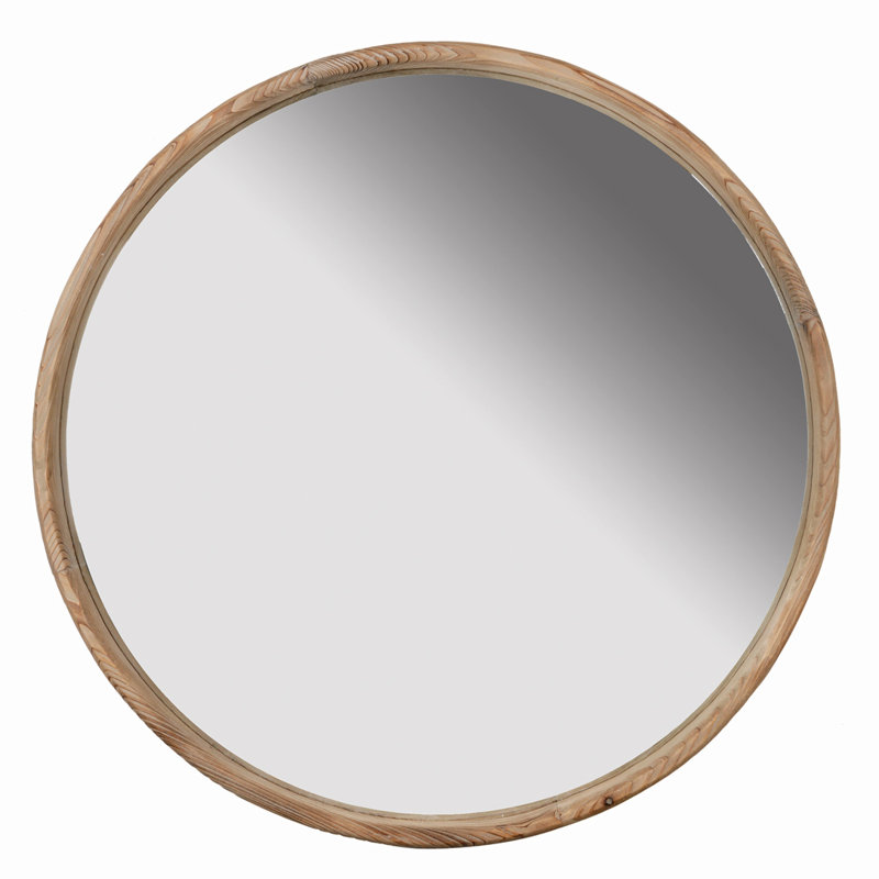 28" Round Wood Mirror