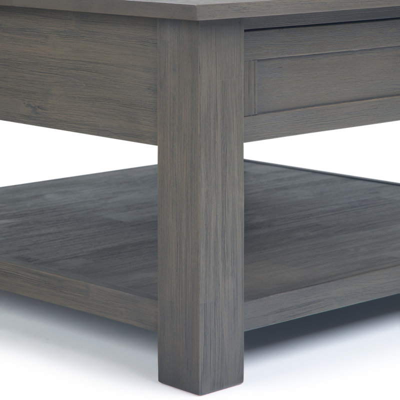 Farmhouse Gray 38" Square Acacia Wood Coffee Table with Storage