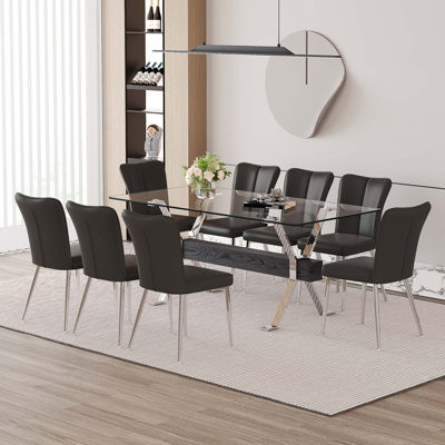 Ensemble de table et de chaises Verre trempé transparent élégant