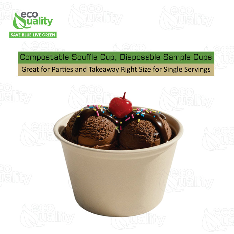 Tasse à portion compostable EcoQualité 2Oz sans couvercle - Condiments et échantillons Tasses à soufflé jetables biodégradables jetables - Pour les restaurants, la restauration et les mets à emporter (5000)