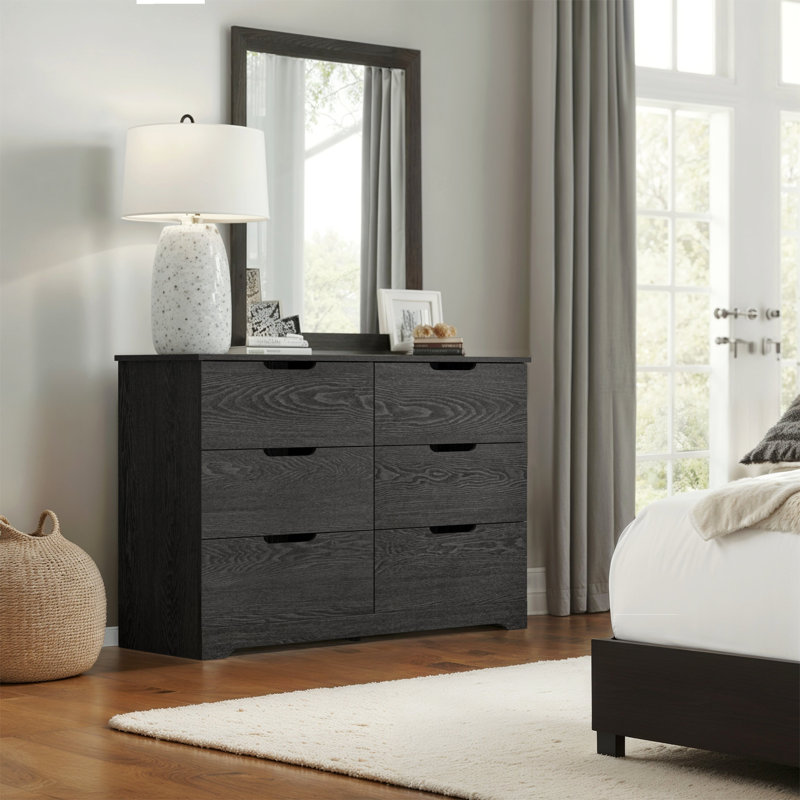 Commode 6 tiroirs Aroob, Chêne gris foncé