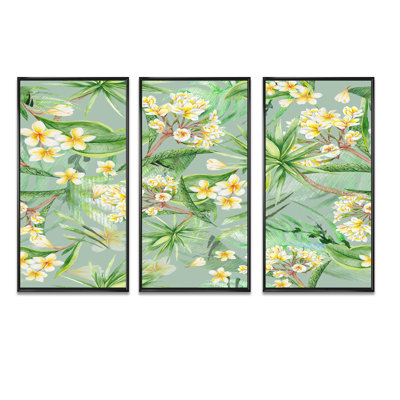 " Tropical Foliage And Yellow Flowers XIV " 3 - Pieces Painting Print