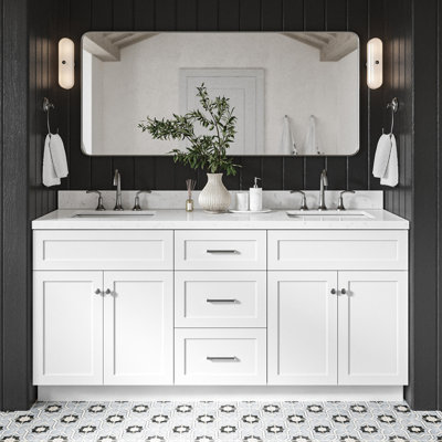 Meuble-lavabo double autoportant 72 po avec plateau en quartz Hamlet