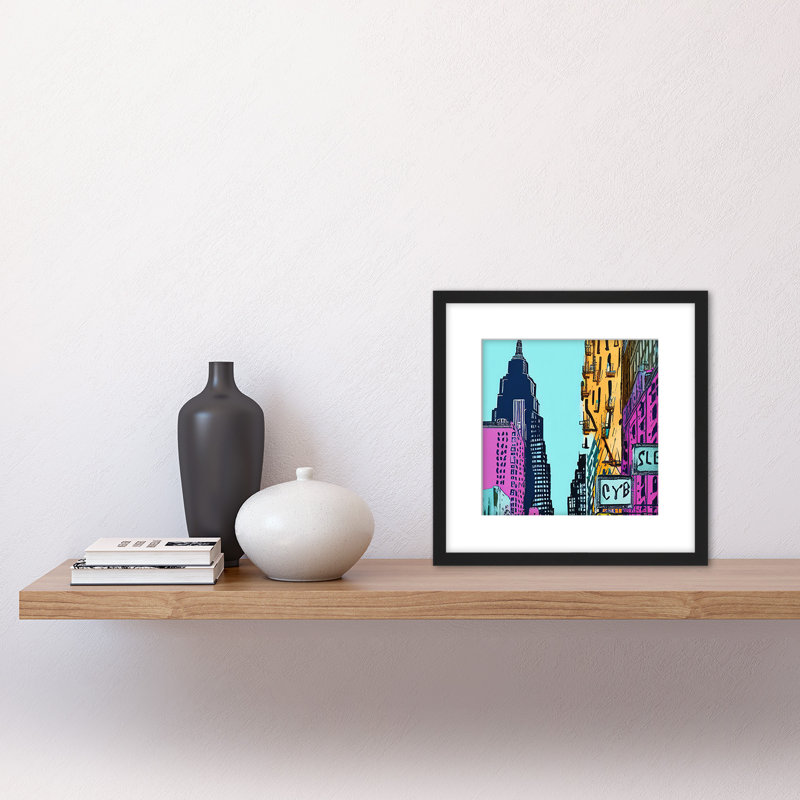 New York Cityscape Blue Pink Yellow Navy - Single Picture Frame Print