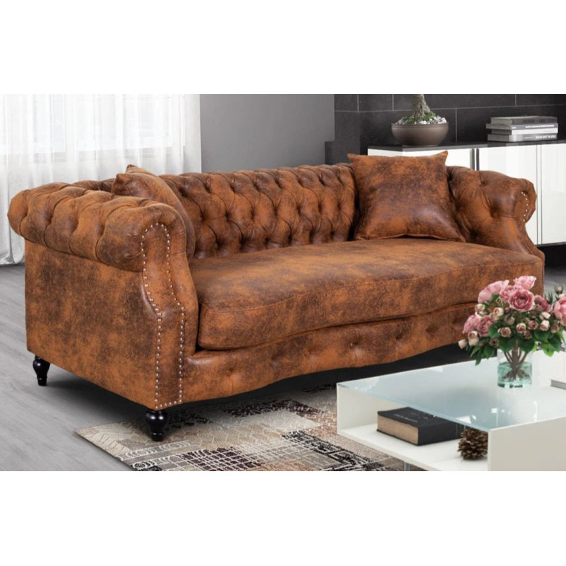 Richmond Mogadore Faux Leather Chesterfield Sofa, Brown, 3