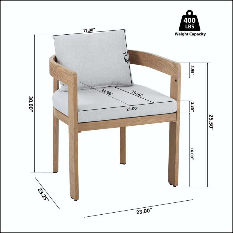 Chaise en aluminium avec structure en teck et coussin gris clair (ensemble de 2)