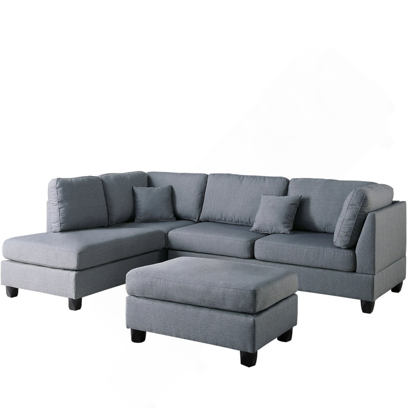 Canapé modulaire réversible gris 3 pièces pour canapé de salon et repose-pieds en tissu de polyfibre