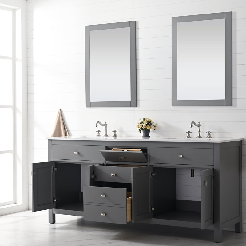 Meuble-lavabo double transitionnel gris Odilion, Gris