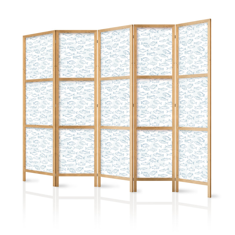 171cm H Solid Wood Folding Room Divider, 171cm H x 225cm W x 1.2cm D, 5