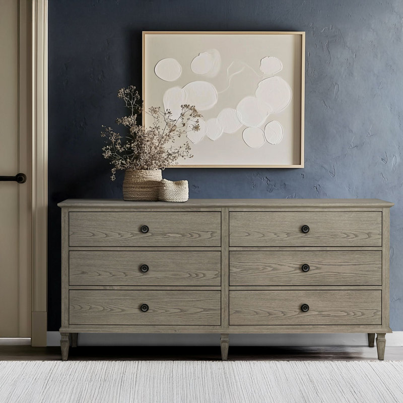 Ricketts 6-Drawer Double Wide Wood Dresser, Reclaimed Gray