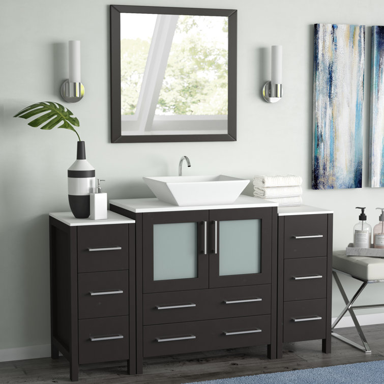 Karson 54'' Single Bathroom Vanity with Engineered Marble Top with Mirror