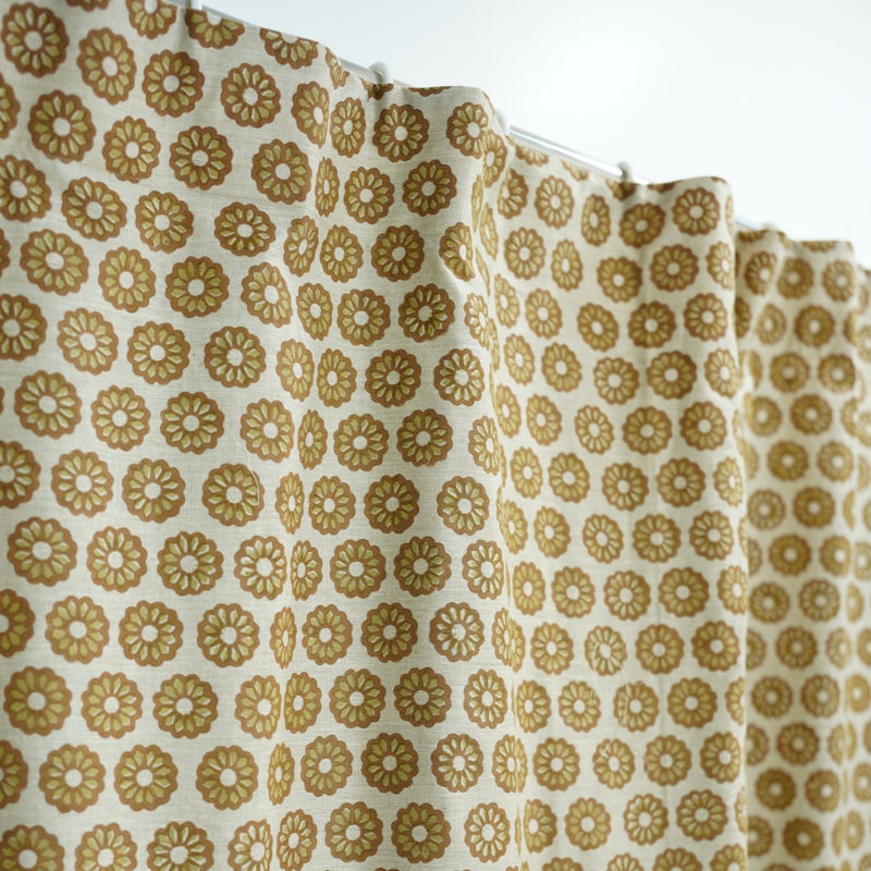 Natural Linen Curtain Hand Block Printed Perfection, Bulbul, Brown, 54" W x 89" L