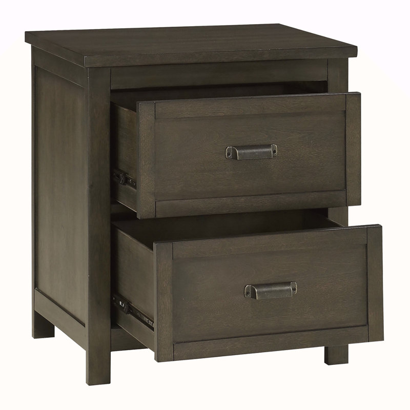 Table de chevet 1 pièce de style transitionnel avec 2 tiroirs en bois de cerisier foncé