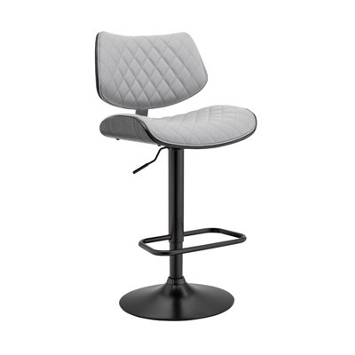 Attie Swivel Adjustable Height Armless Bar Stool with Pedestal Base in Faux Leather and Metal