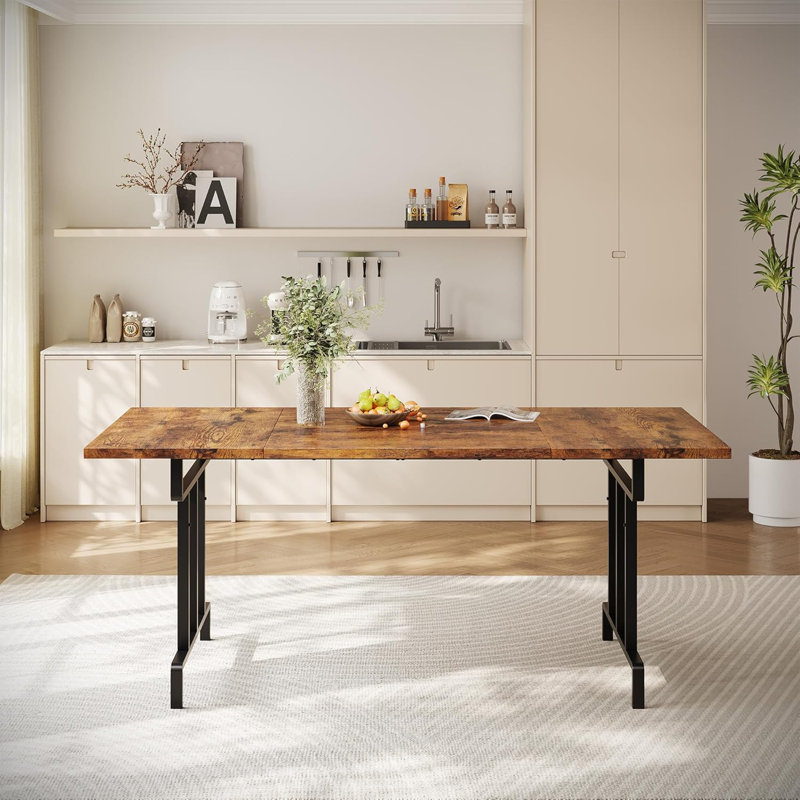 Dining Table For 6-8 People - 71 Inch Rectangular Wood Dining Table Rustic Style Kitchen Table, Brown