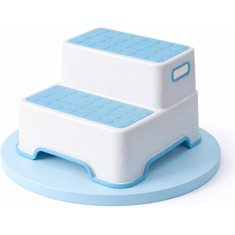 Double Layer Toddler Step Stool Bathroom, Non Slip Kids Footstool With Rubber Base, Educational Letters Numbers Surface Sink & Toilet Training Stool Blue
