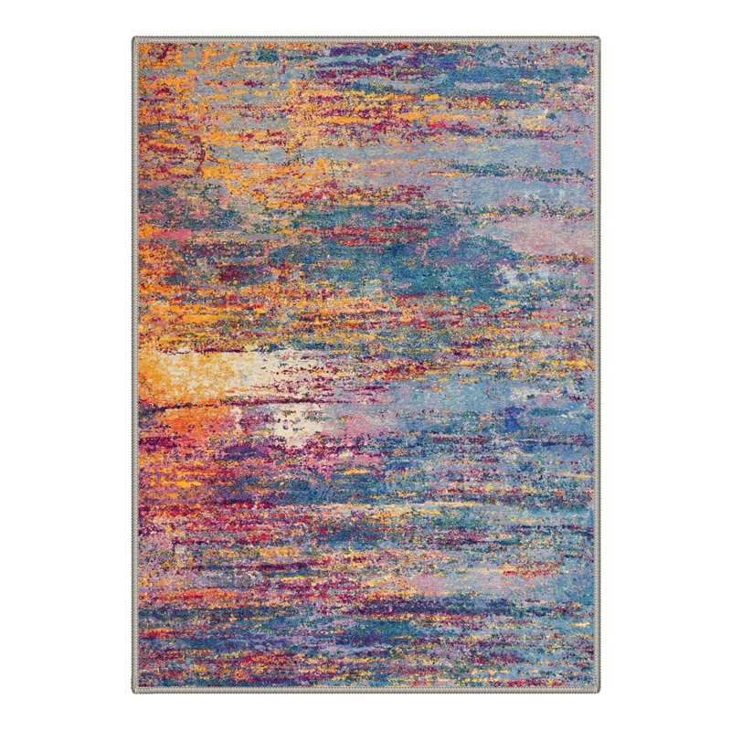 Aura Abstract Stripes Machine Washable Muted Patina Indoor Area Rug With Non-Slip Backing, Rectangle 8' x 10'