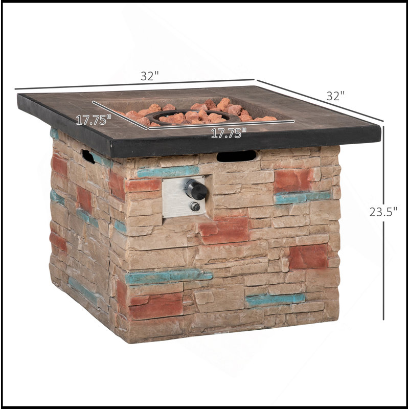 32 Inch Outdoor Propane Gas Fire Pit Table, 50,000 BTU Auto-Ignition Square Gas Firepit With Lava Rocks And Rain Cover, CSA Certification, Brown