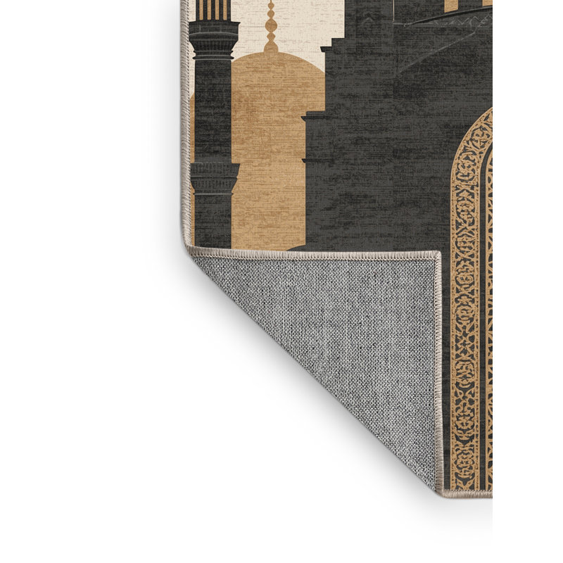 Machine Washable Pelico Istanbul Hagia Sophia Global Inspired Oriental Rug in Black – Beige Binding, 6x9