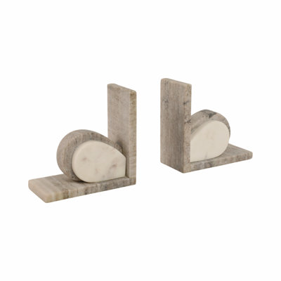 Eared Onyx & White Marble Bookends, Beige