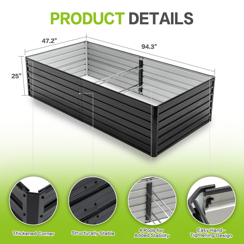 Shumel Outdoor Raised Garden Bed, 25" H x 47.2" W x 94.3" D