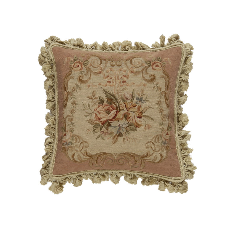 Needlepoint Square Pillow Cover & Insert, Square 16", Cream Floral
