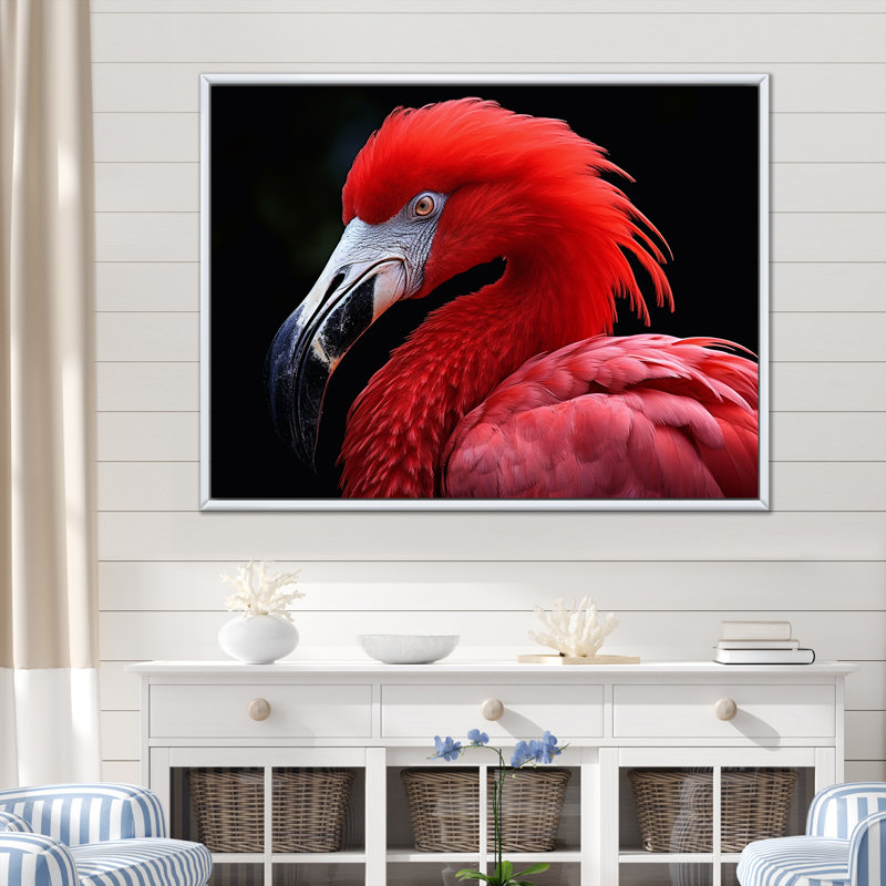 Flamants rouges rougissant I - reproduction sur toile, Cadre flottant blanc, H 12 po x l 20 po x P 0,5 po