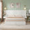 Lit plateforme de rangement capitonné en velours, style glamour contemporain, Queen, couleur crème