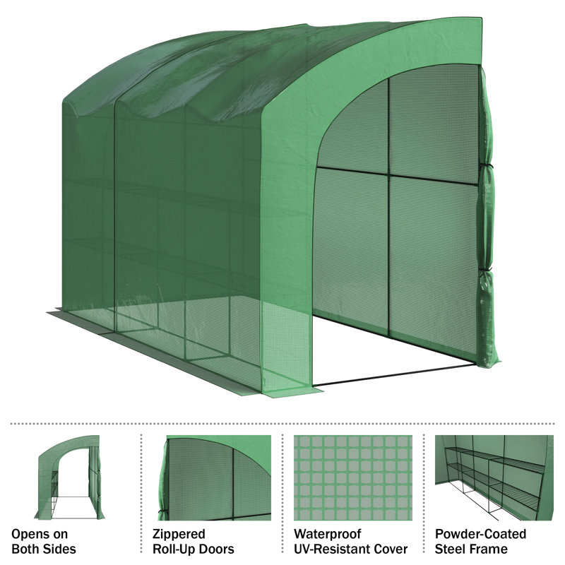  Home-Complete Lean To Greenhouse - Walk-In Green House with Roll-Up Zippered Doors and Shelves