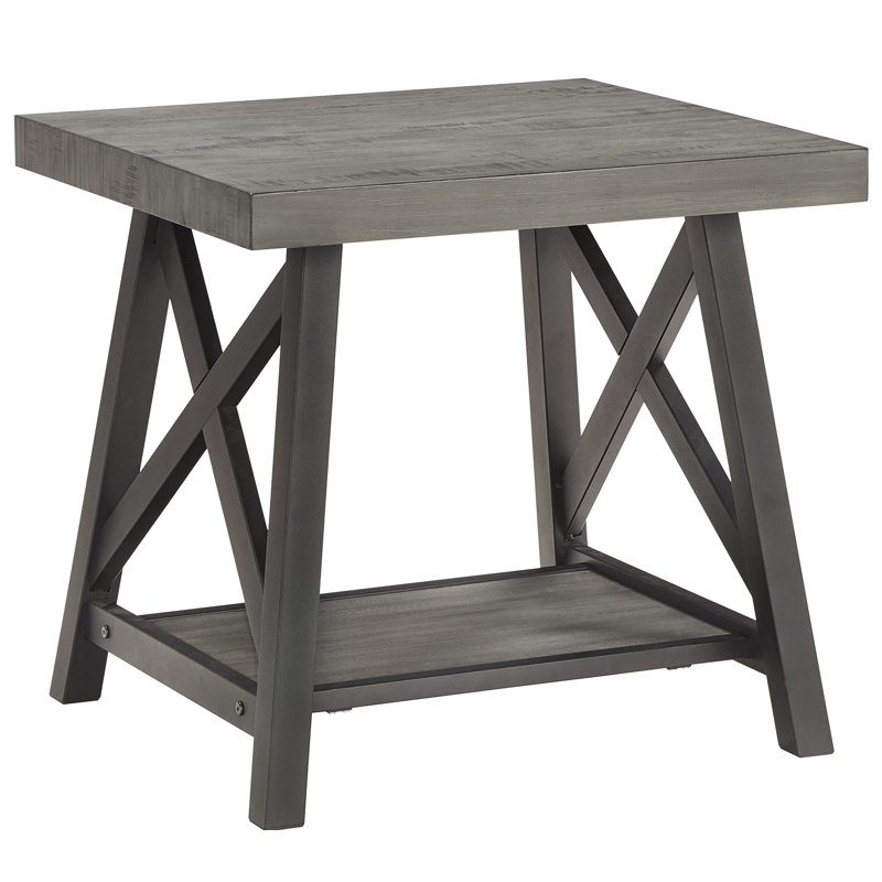 Isakson Trestle End Table with Storage Shelf , Gray